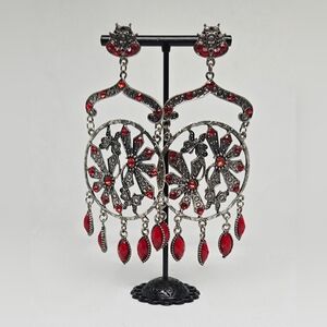 Vintage Gothic Red Rhinestone Chandelier Statement Earrings
